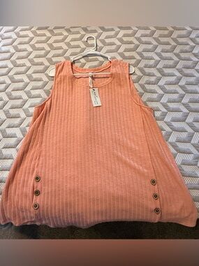 NY Collection Ribbed Tank Top with Button Hem - Peach